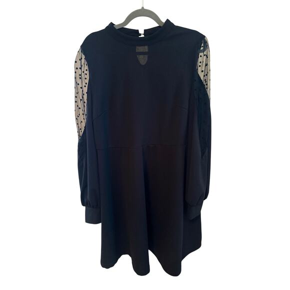 SHEIN Curve Black Dress with Sheer Polka Dot Sleeves 1XL - Picture 1 of 5
